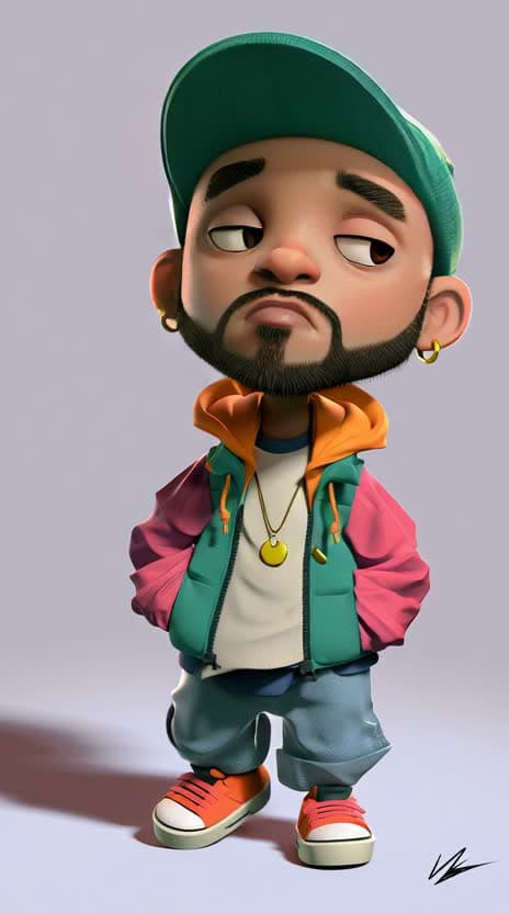 The same green-capped character in a generated scene frame